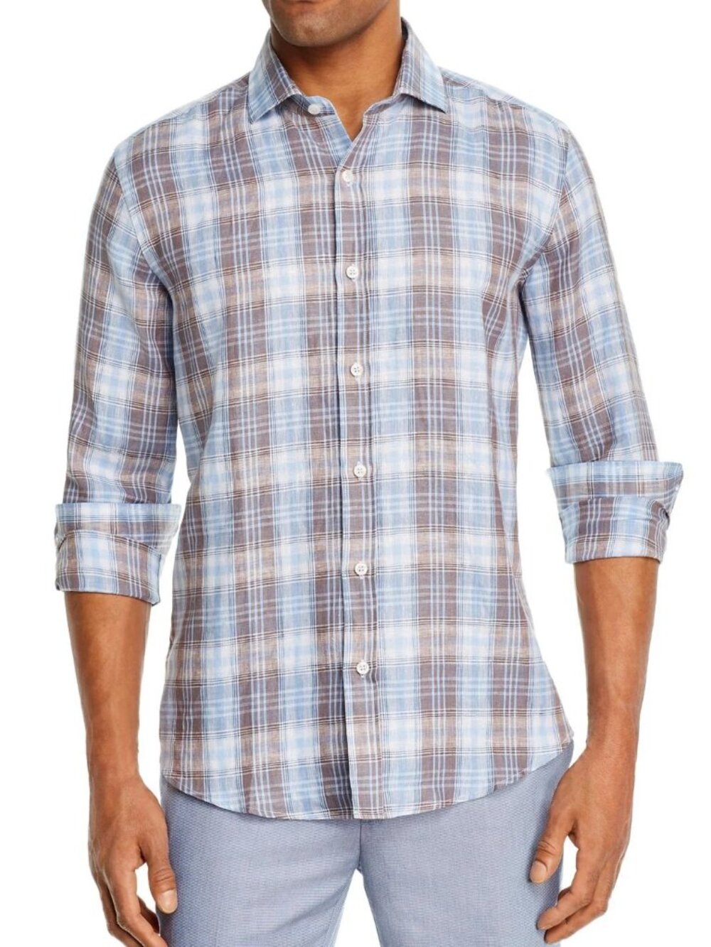 Dylan Gray Light Blue Plaid Button-up Shirt/1018